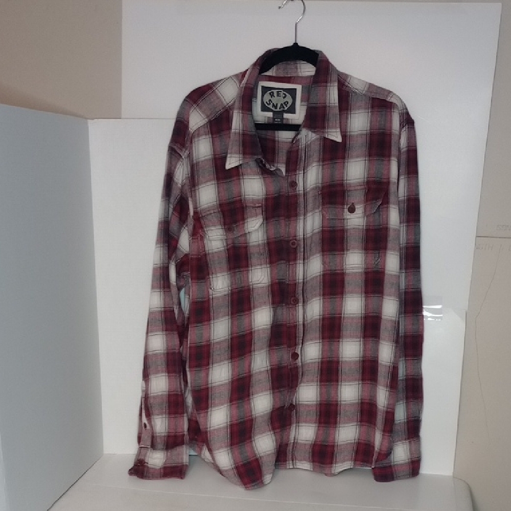 Red Snap Red And White Plaid Flannel Shirt Mens Size 2XL